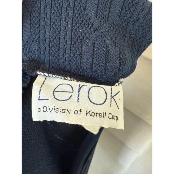 Vintage 70's Navy Blue LeRok Korell Knit Maxi Dress With Belt Sz M - Picture 8 of 16